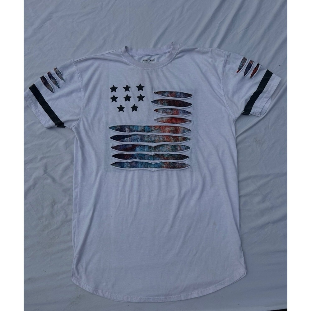 Bleecker &‎ Mercer 3XL White Tshirt USA Flag Good Condition (small Stain)